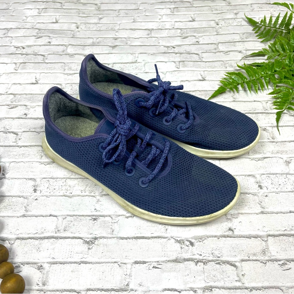 All Birds Mens Tree Runners Sneakers Blue Lace Up Wool Knit Sz 11 Running Winter